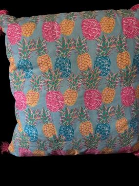 Simply Southern Turquoise Pineapple Accent Pillow with Pink and Yellow Print